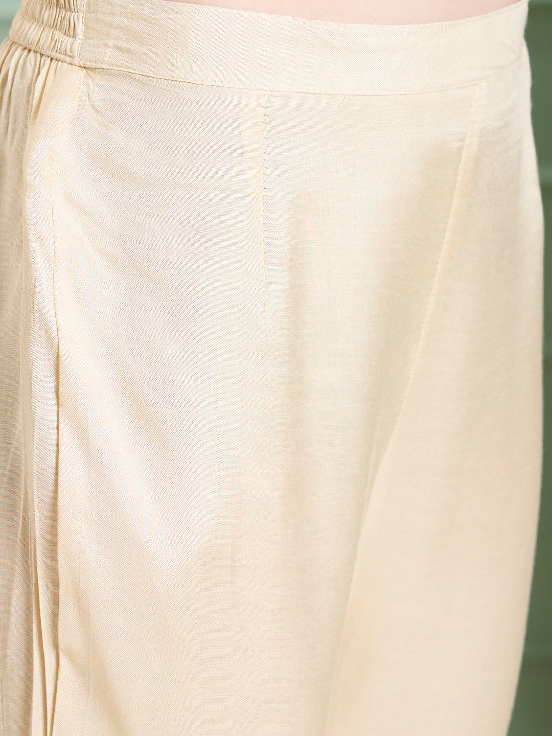 Solid Floral Embodied A-Line Kurta with Pant & Dupatta - Cream