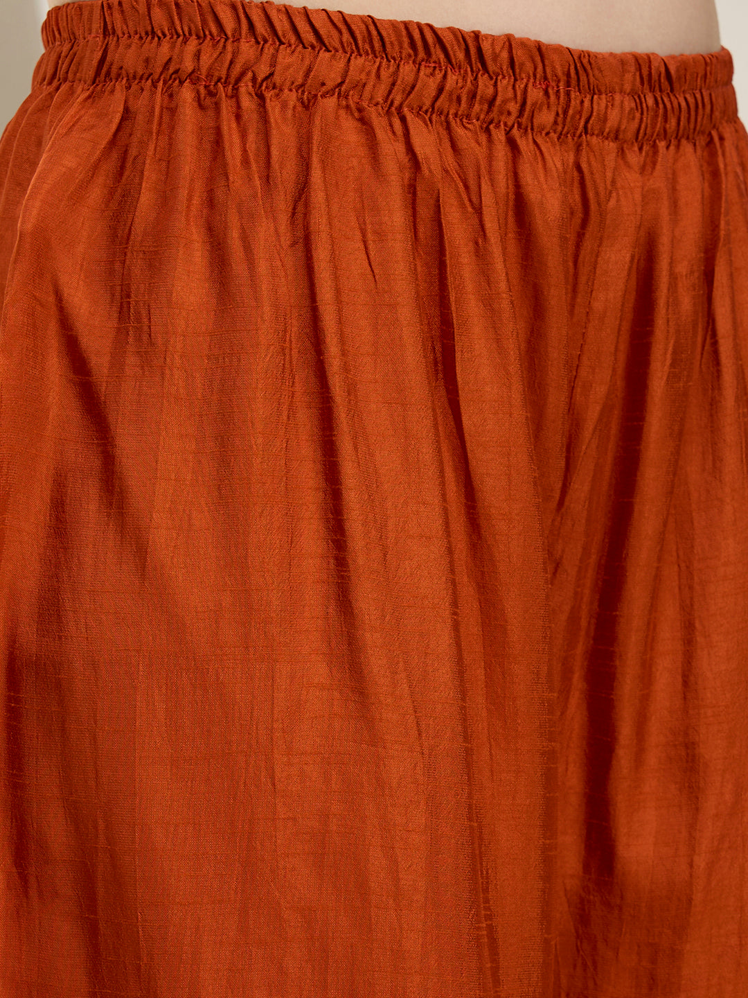 Solid Hand Embroidered Straight Kurta with Palazzo & Dupatta - Rust