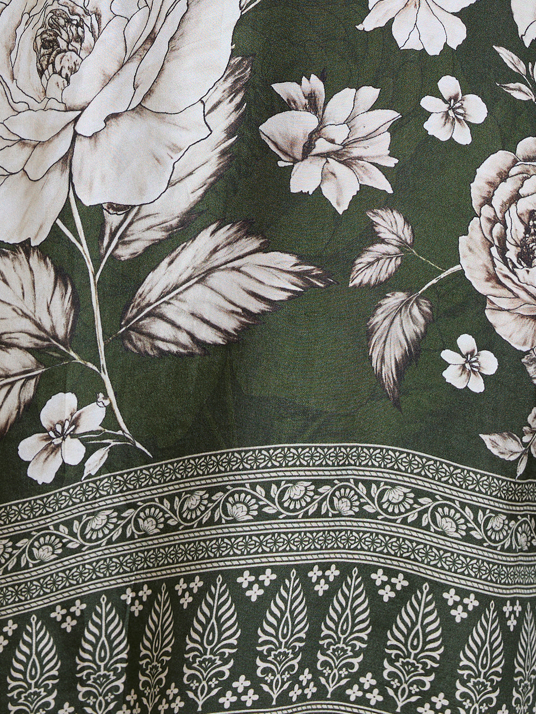 Floral Printed & Embroidered Straight Kurta with Pant & Dupatta - Green