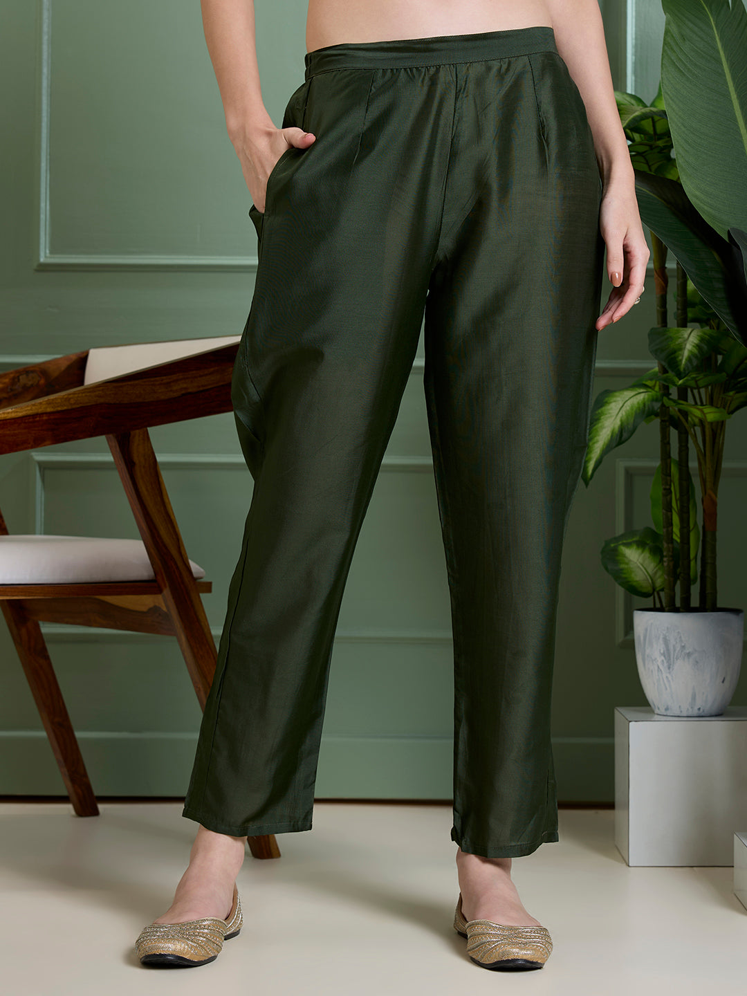 Floral Printed & Embroidered Straight Kurta with Pant & Dupatta - Green