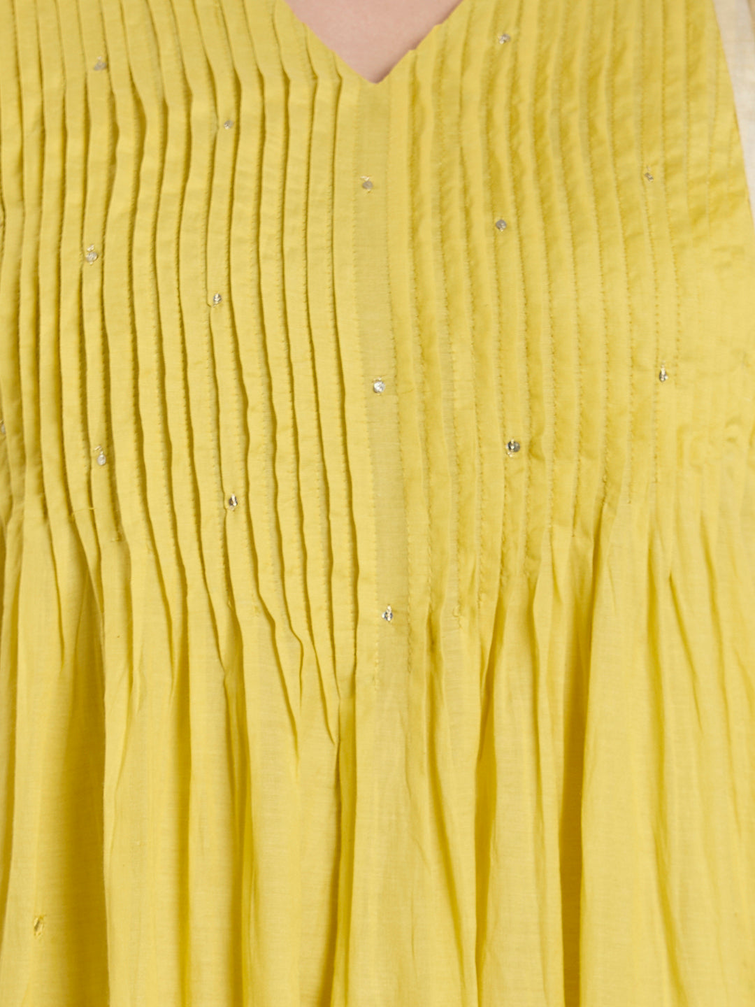 Ethnic & A-Line Pleated Kurta with Palazzo & Floral Printed Dupatta - Yellow