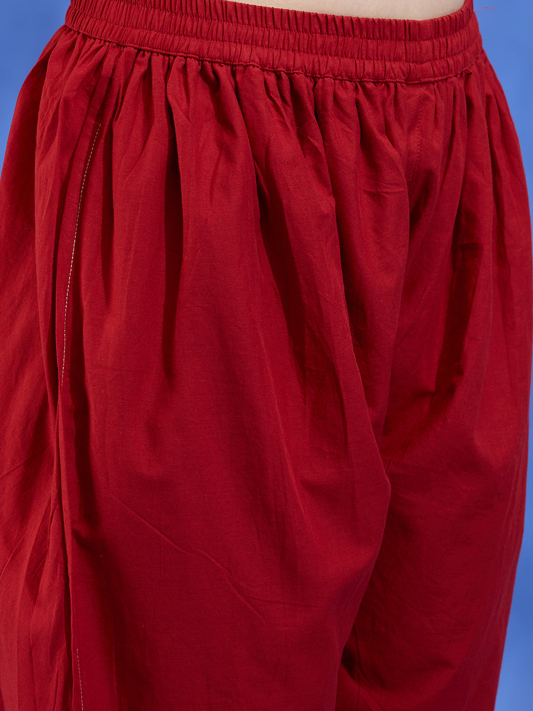 Ethnic Floral Printed Embroidered A-Line High Low Kurta with Dhoti Pant - Maroon