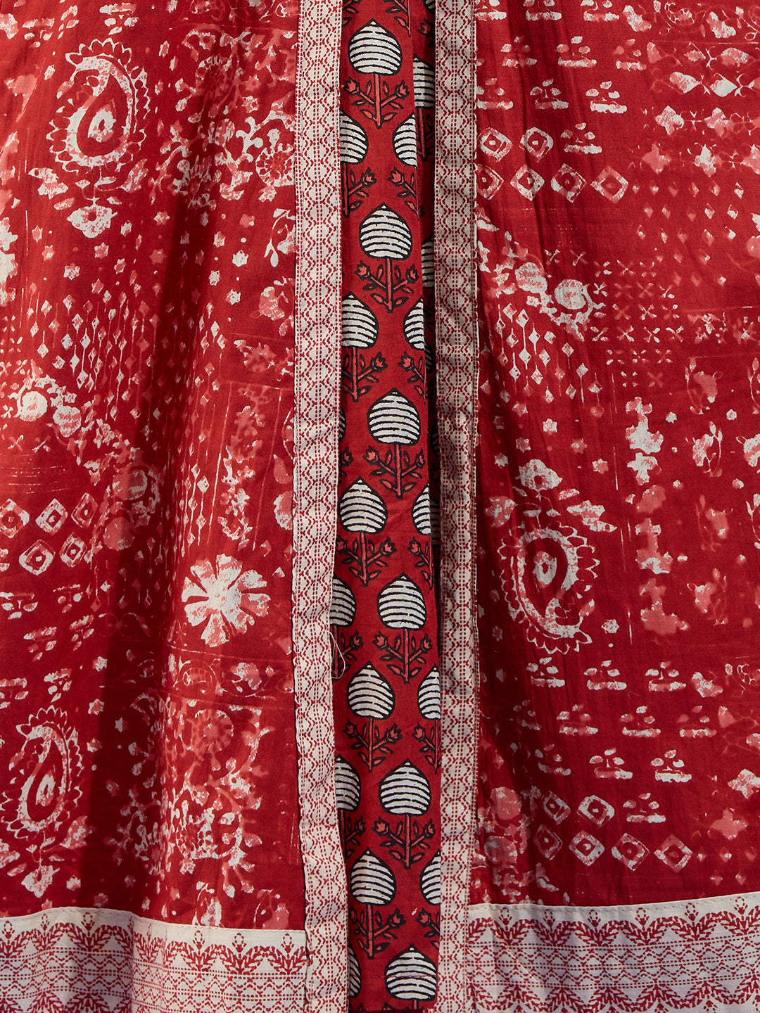 Ethnic Floral Printed A-Line Kurta with Pant & Dupatta - Red