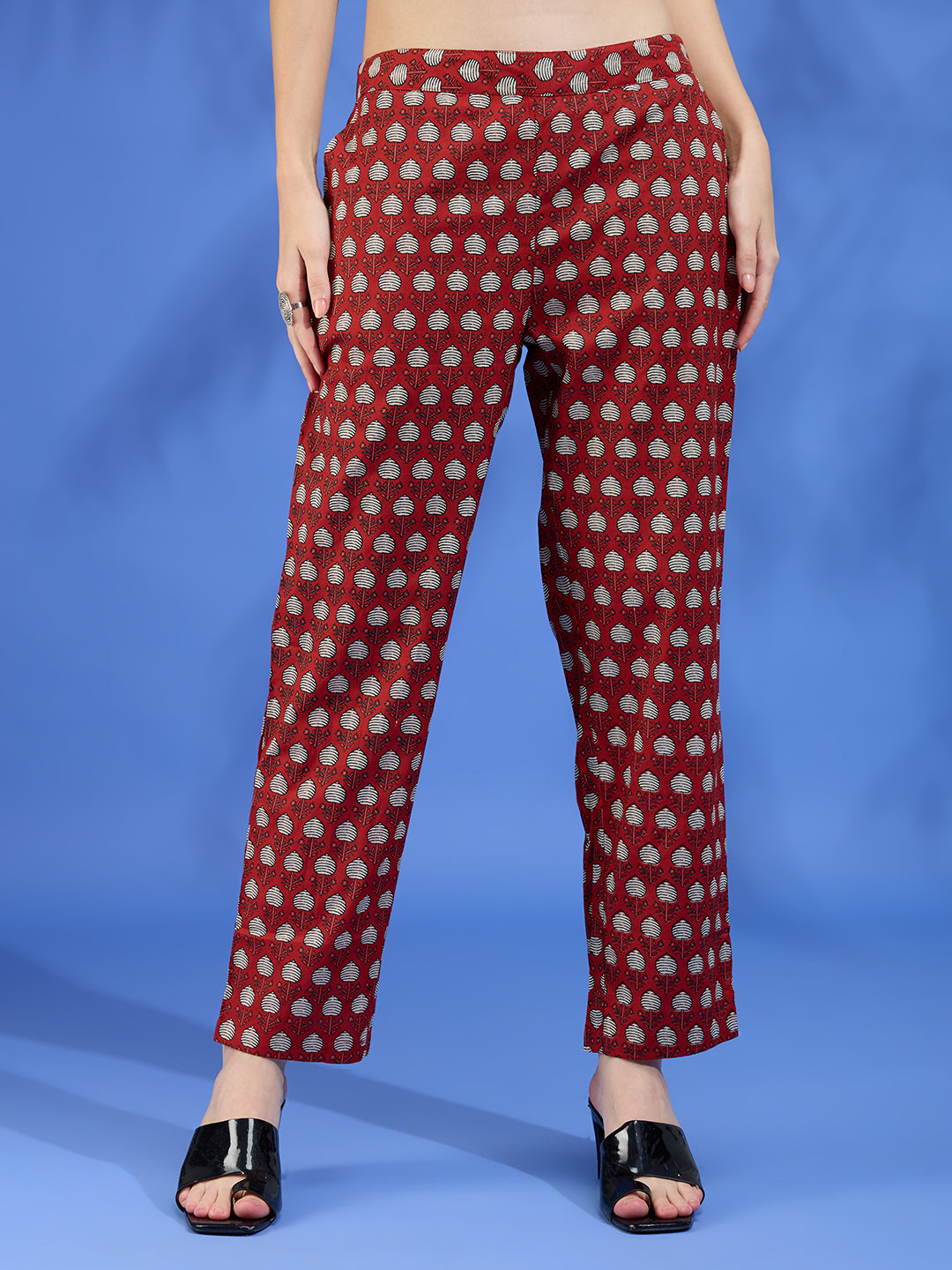 Ethnic Floral Printed A-Line Kurta with Pant & Dupatta - Red