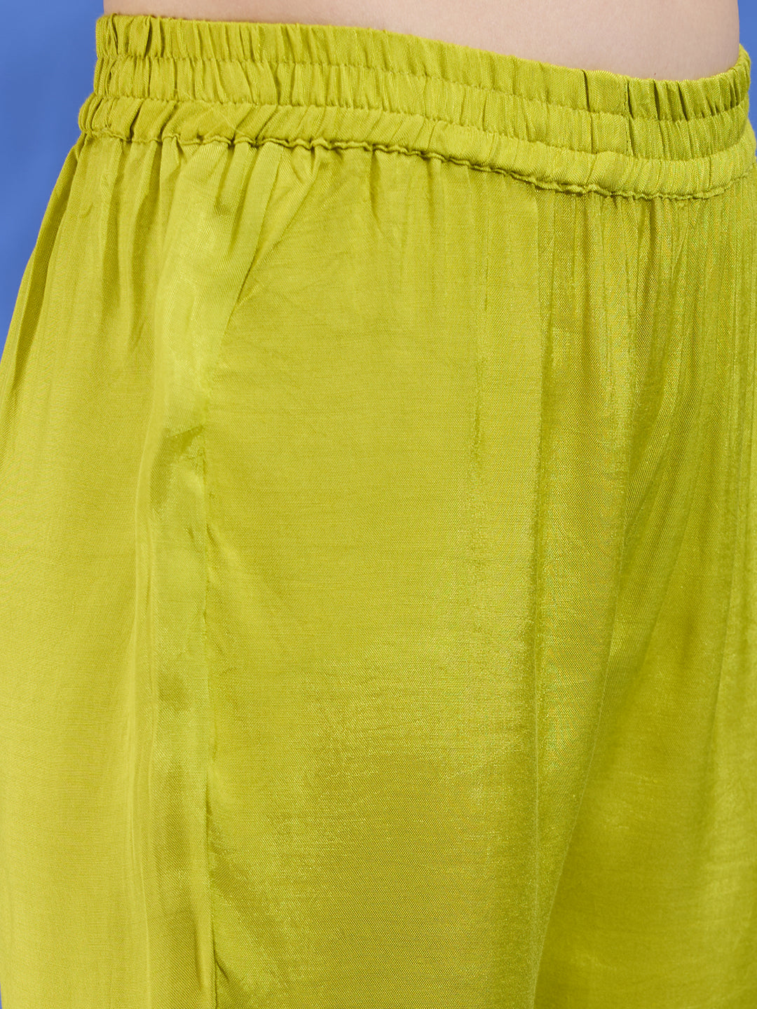 Floral Printed Straight Fit Kurta with Palazzo and Dupatta - Lime Green