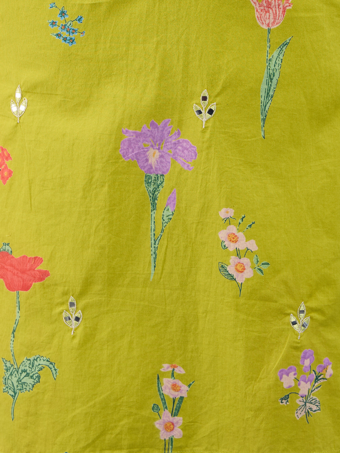 Floral Printed Straight Fit Kurta with Palazzo and Dupatta - Lime Green