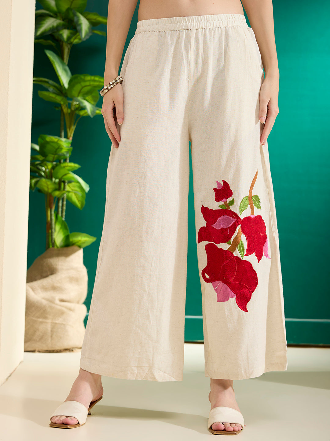 Solid Kaftan Kurta with Abstract Patchwork Palazzo - Red