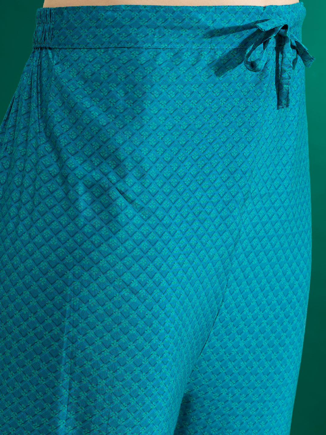 Ethnic Printed & Embroidered Straight Kurta with Pant & Dupatta - Turquoise