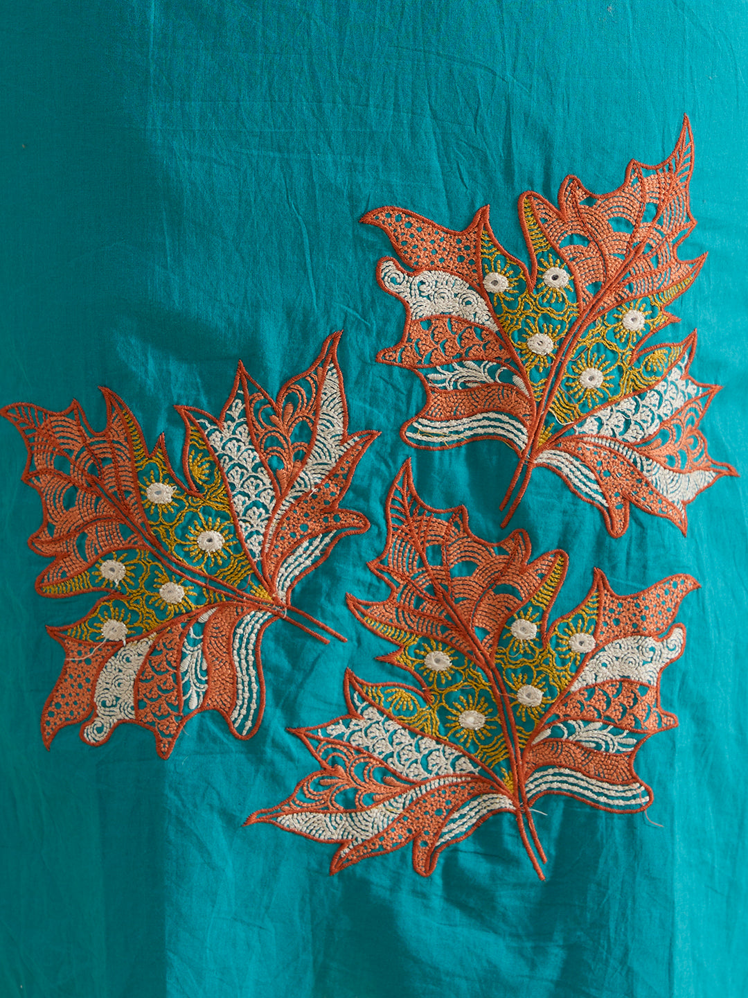 Solid Floral Embroidered Straight Kurta with Pant & Dupatta - Turquoise Blue