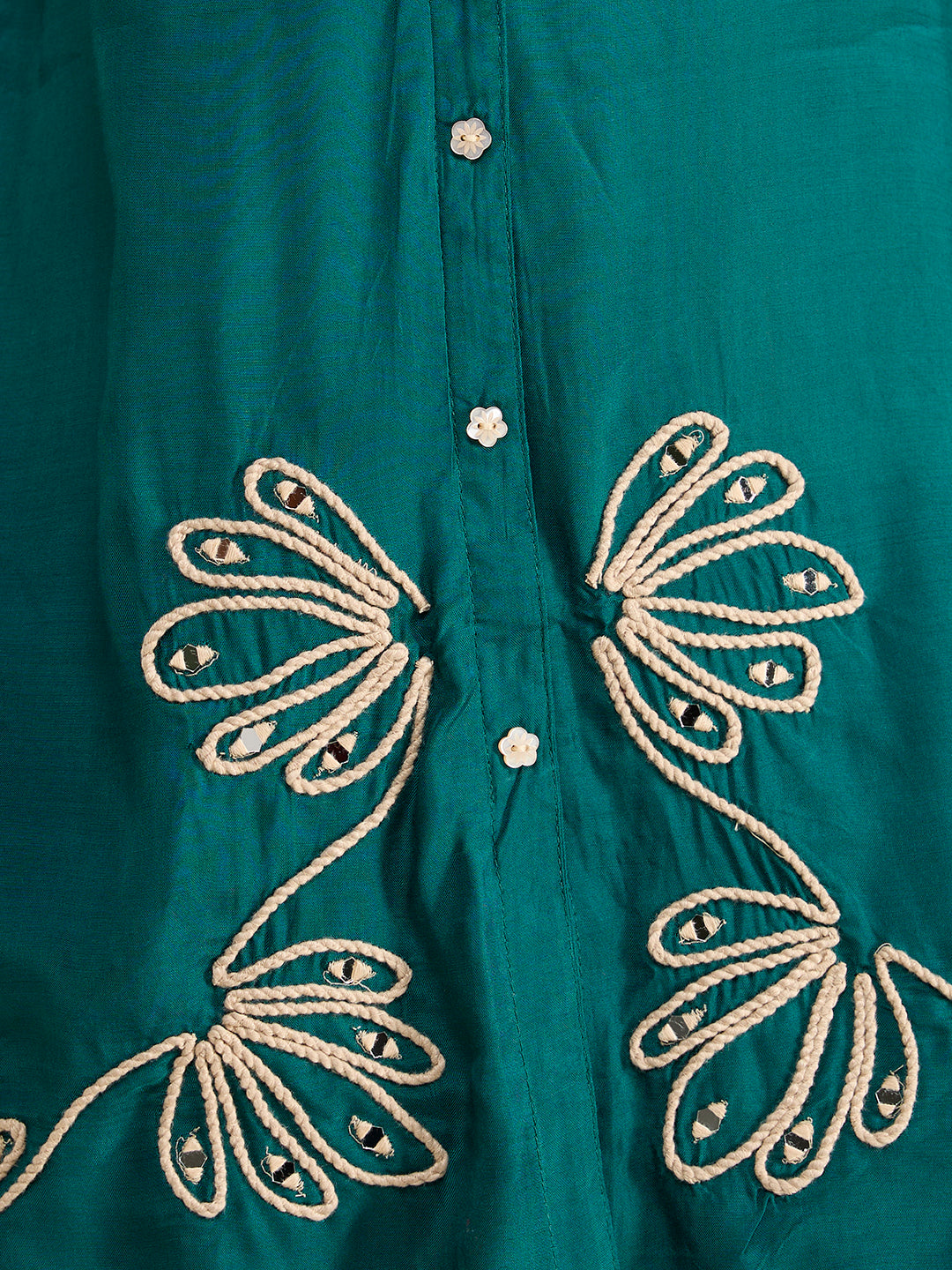 Solid Cord work Embroidered Straight Fit Co-ord Set - Teal