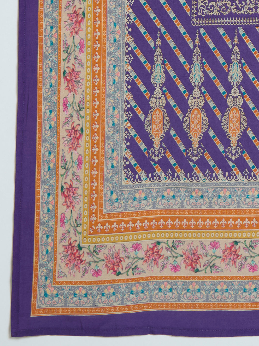 Ethnic Printed Straight Kurta with Pant & Dupatta - Purple