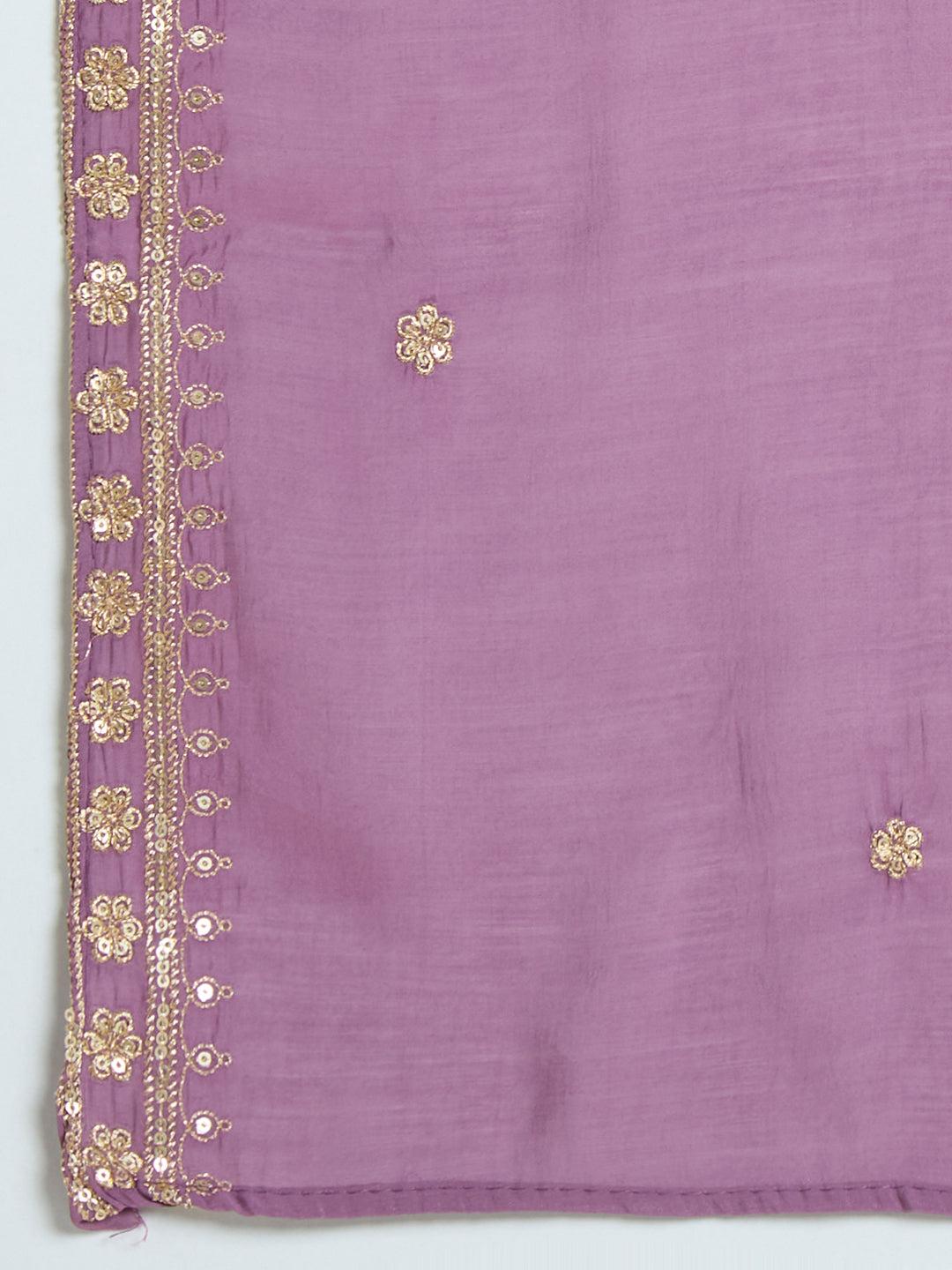 Solid Ethnic Embroidered A-Line Pleated Kurta with Pant & Dupatta - Purple