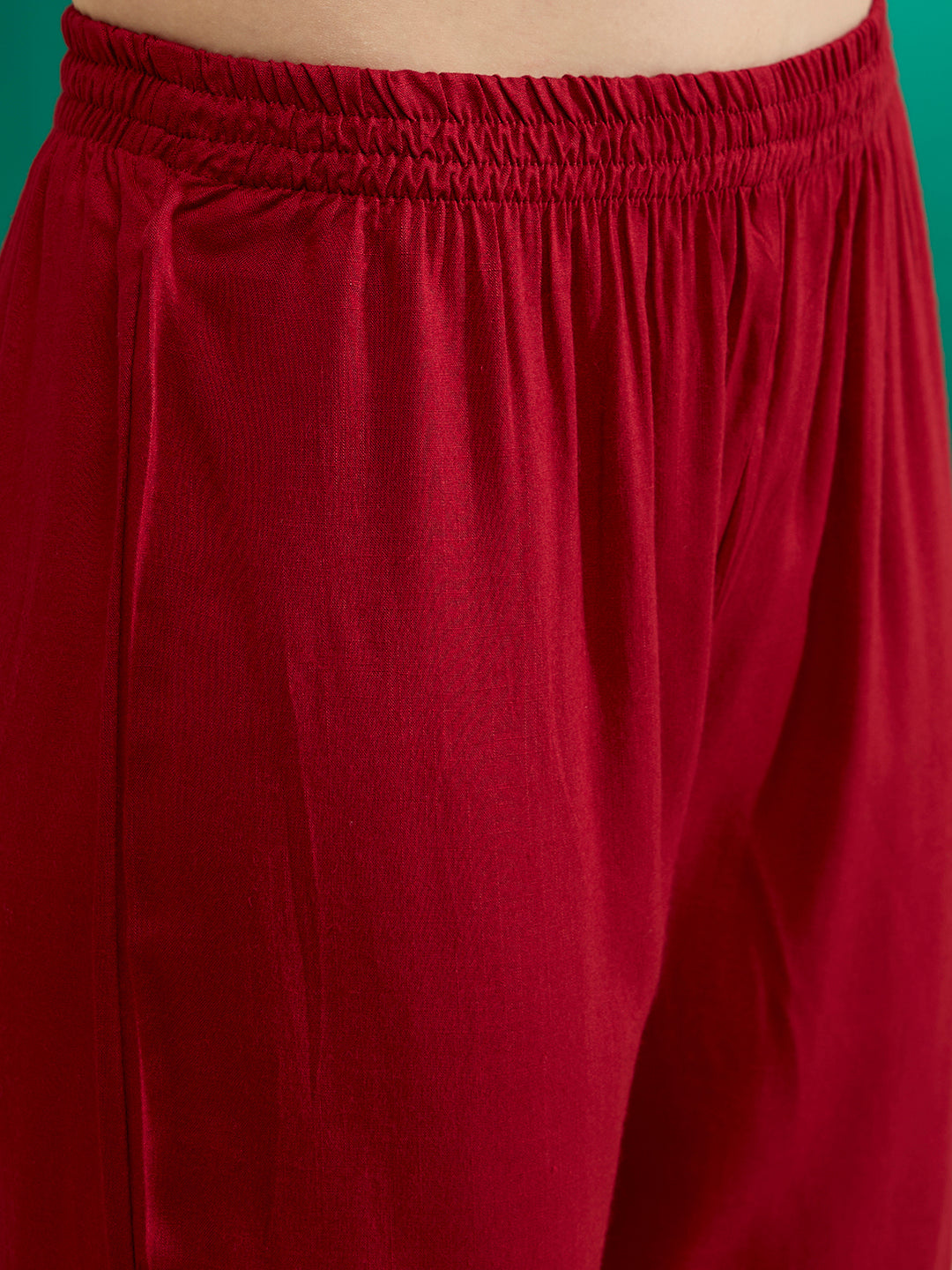 Solid Embroidered Anarkali Flared Kurta with Pant & Dupatta - Maroon