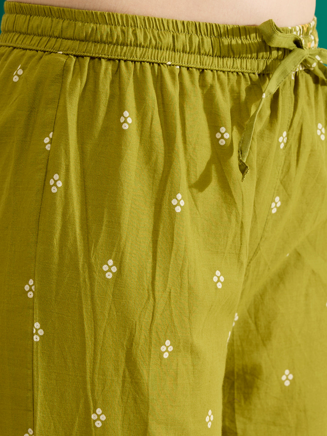 Ethnic Bandhani Printed Straight Kurta with Pant & Dupatta - Green