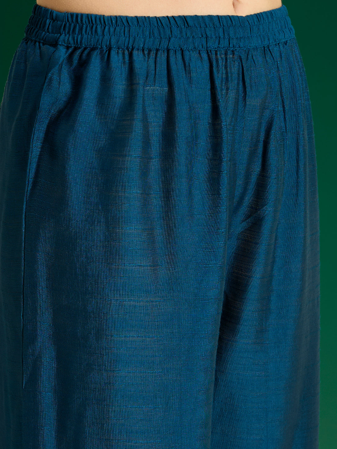 Solid Lotus Zari Embroidered Straight Kurta with Palazzo - Teal