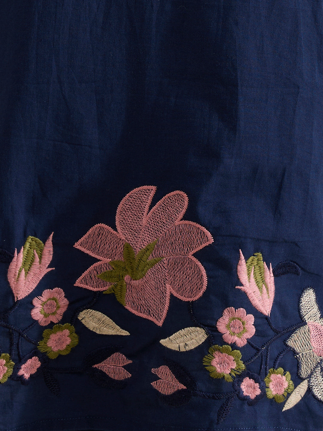Solid Threadwork Floral Embroidered A-Line Kurta with Pant & Dupatta - Navy Blue
