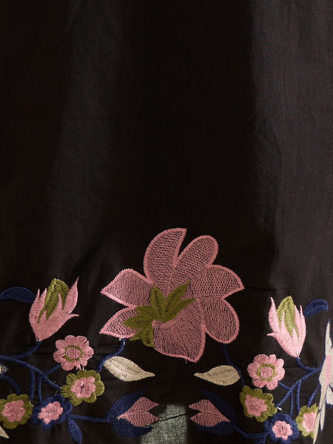 Solid Floral Embroidered Straight Kurta with Pant & Dupatta - Black