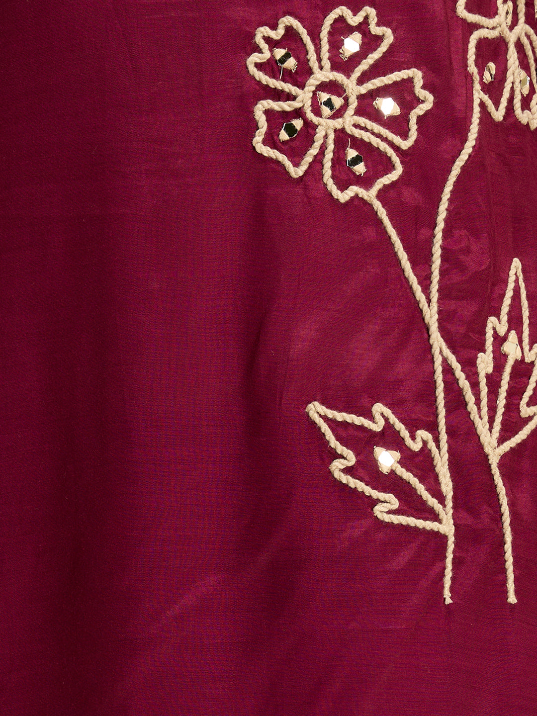 Solid Floral Embroidered Straight Fit Co-ord Set - Burgundy