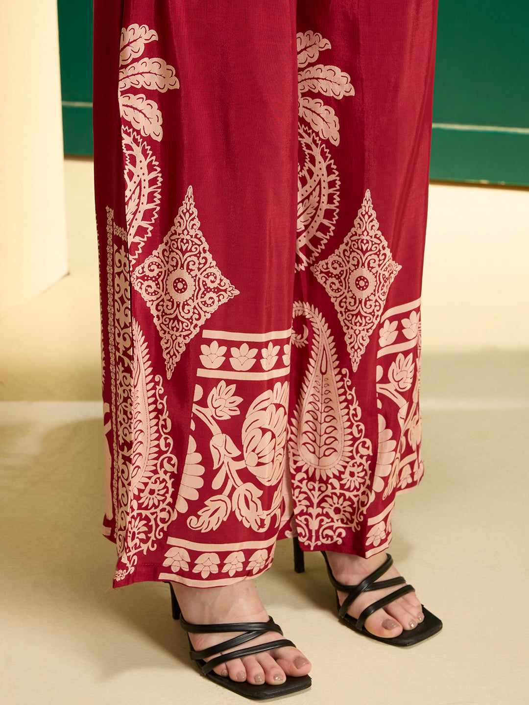 Abstract Printed A-Line Co-ord Set - Maroon