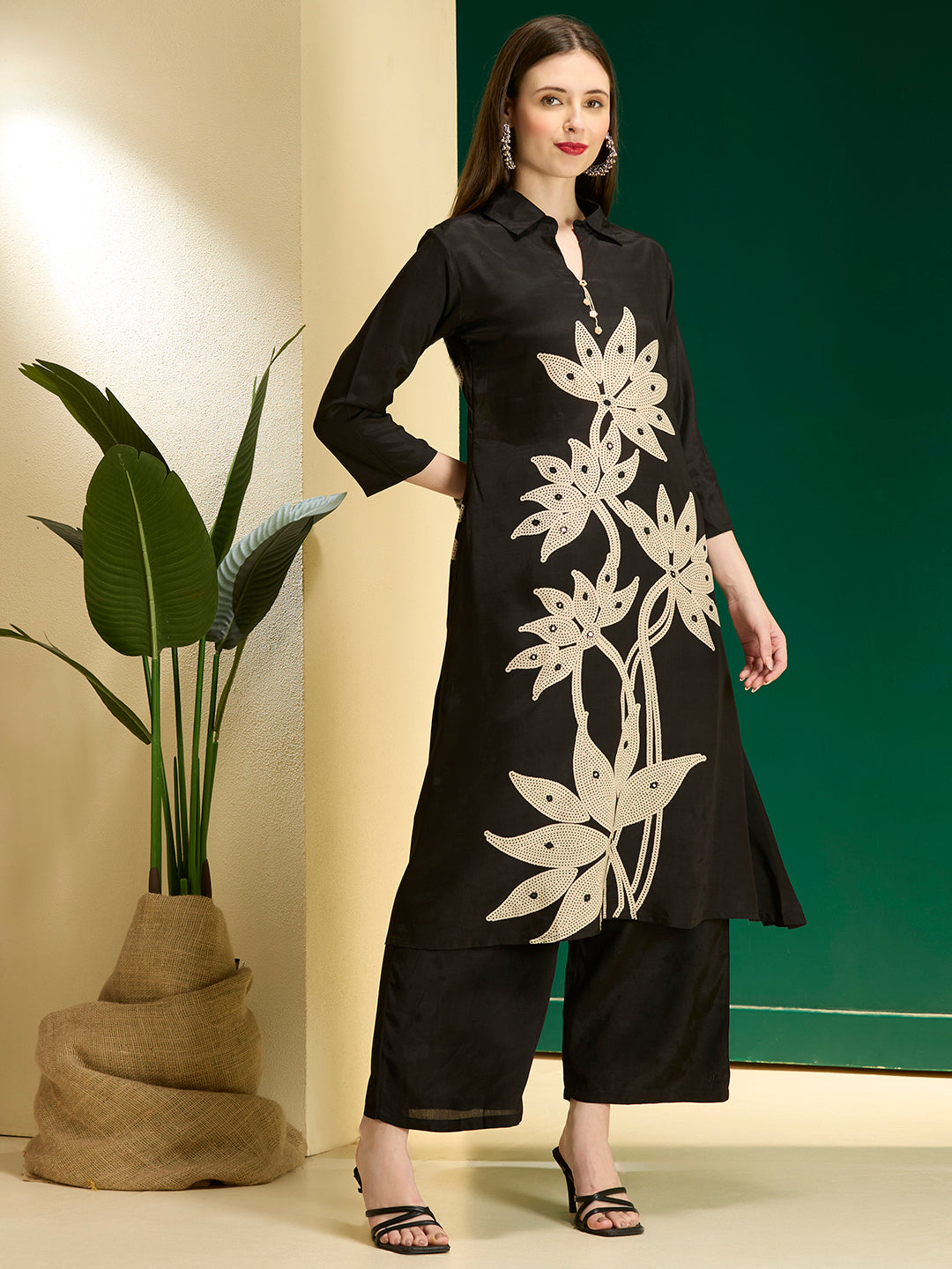 Abstract Printed A-Line Co-ord Set - Black