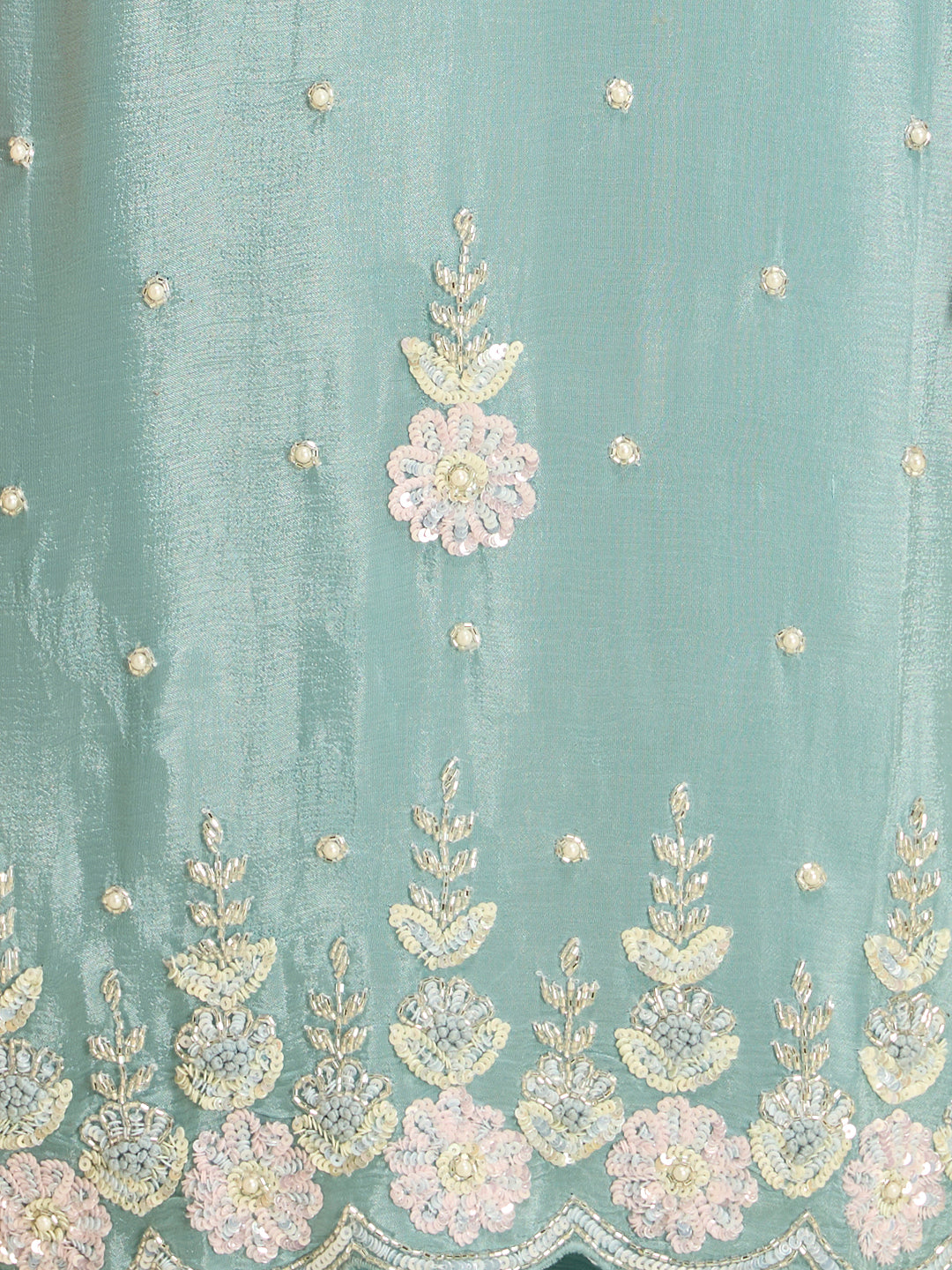 Solid Floral Hand Embroidered Straight Kurta with Palazzo & Dupatta - Blue