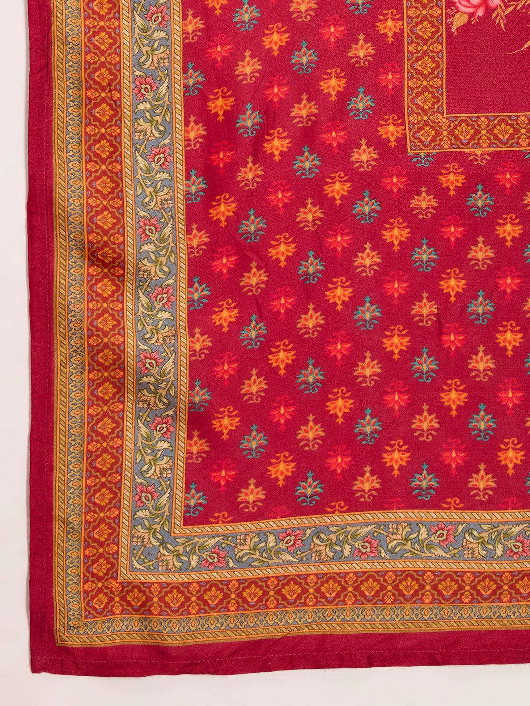 Ethnic Floral Printed & Embroidered Straight & Kurta with Pant and Dupatta - Maroon