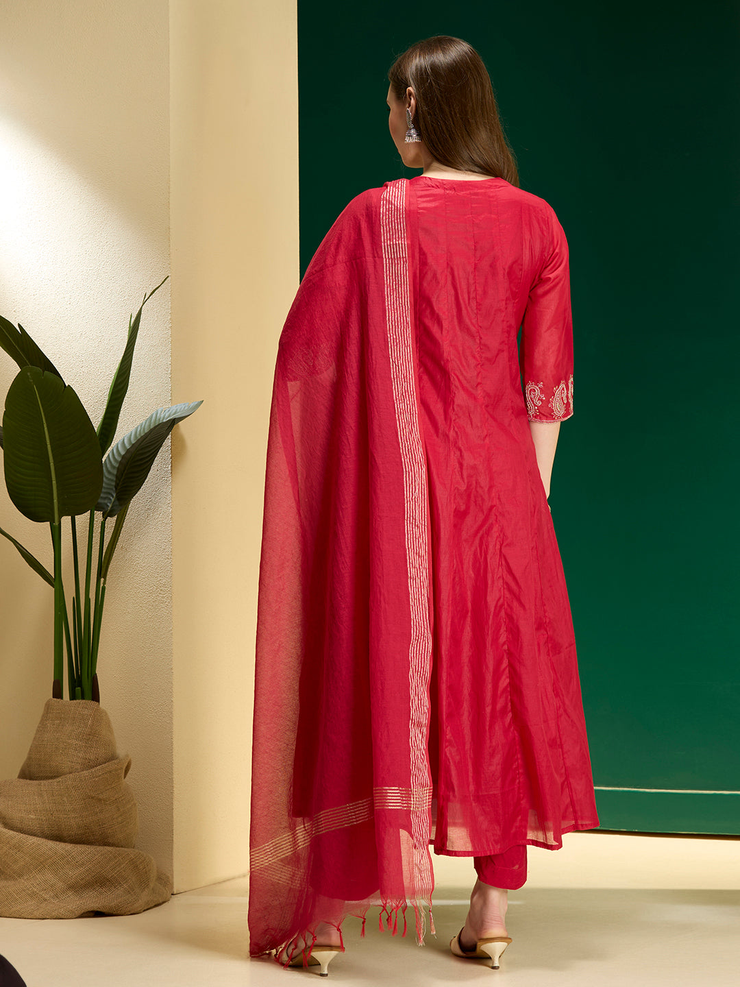 Solid Paisley Embroidered Anarkali with Pant & Dupatta - Rani
