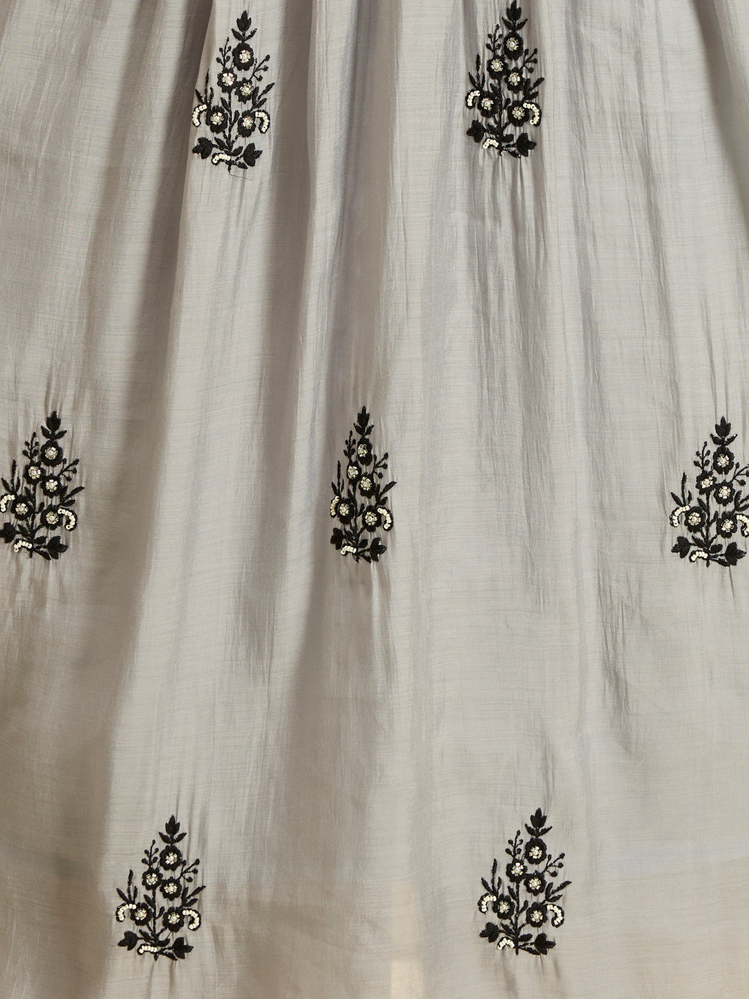 Floral Embroidered A-Line Pleated Kurta with Palazzo & Dupatta - Grey