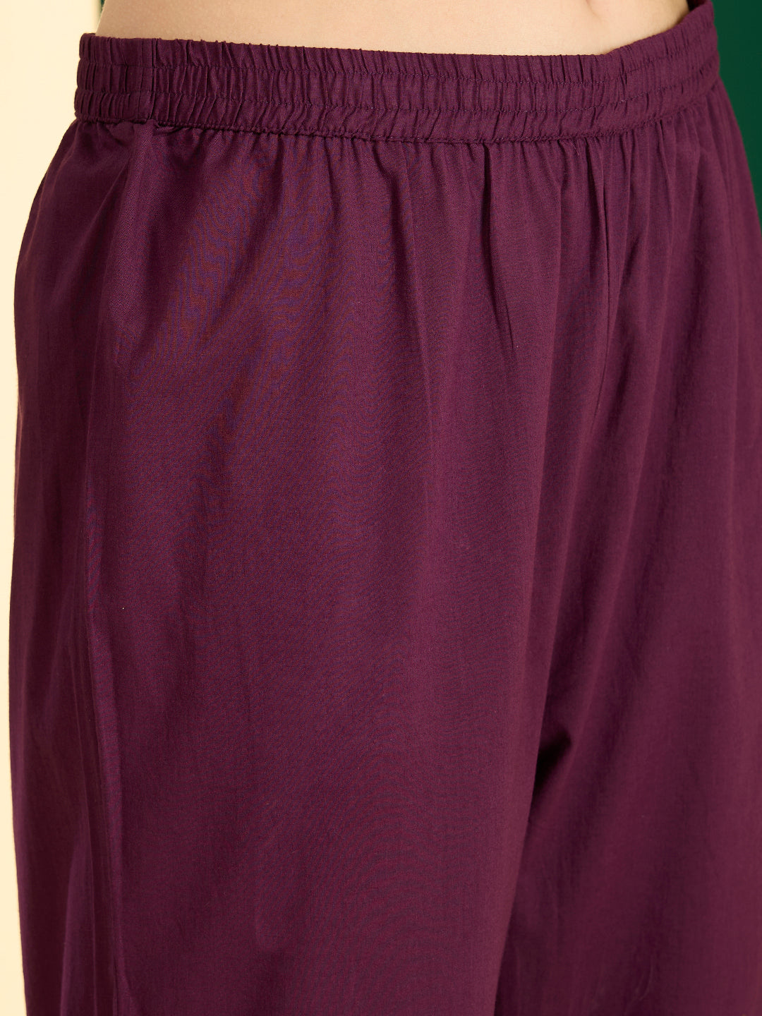 Solid Ethnic Embroidered Straight Kurta with Pant - Burgundy