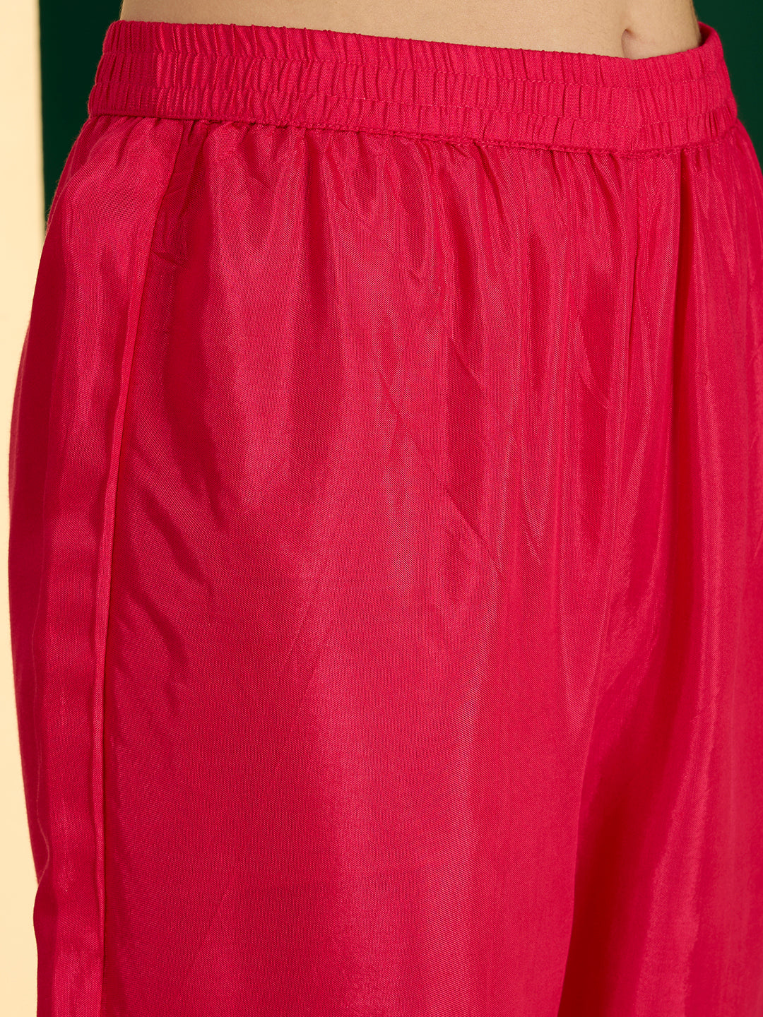 Solid Floral Embroidered A-Line Kurta with Pant & Dupatta - Pink