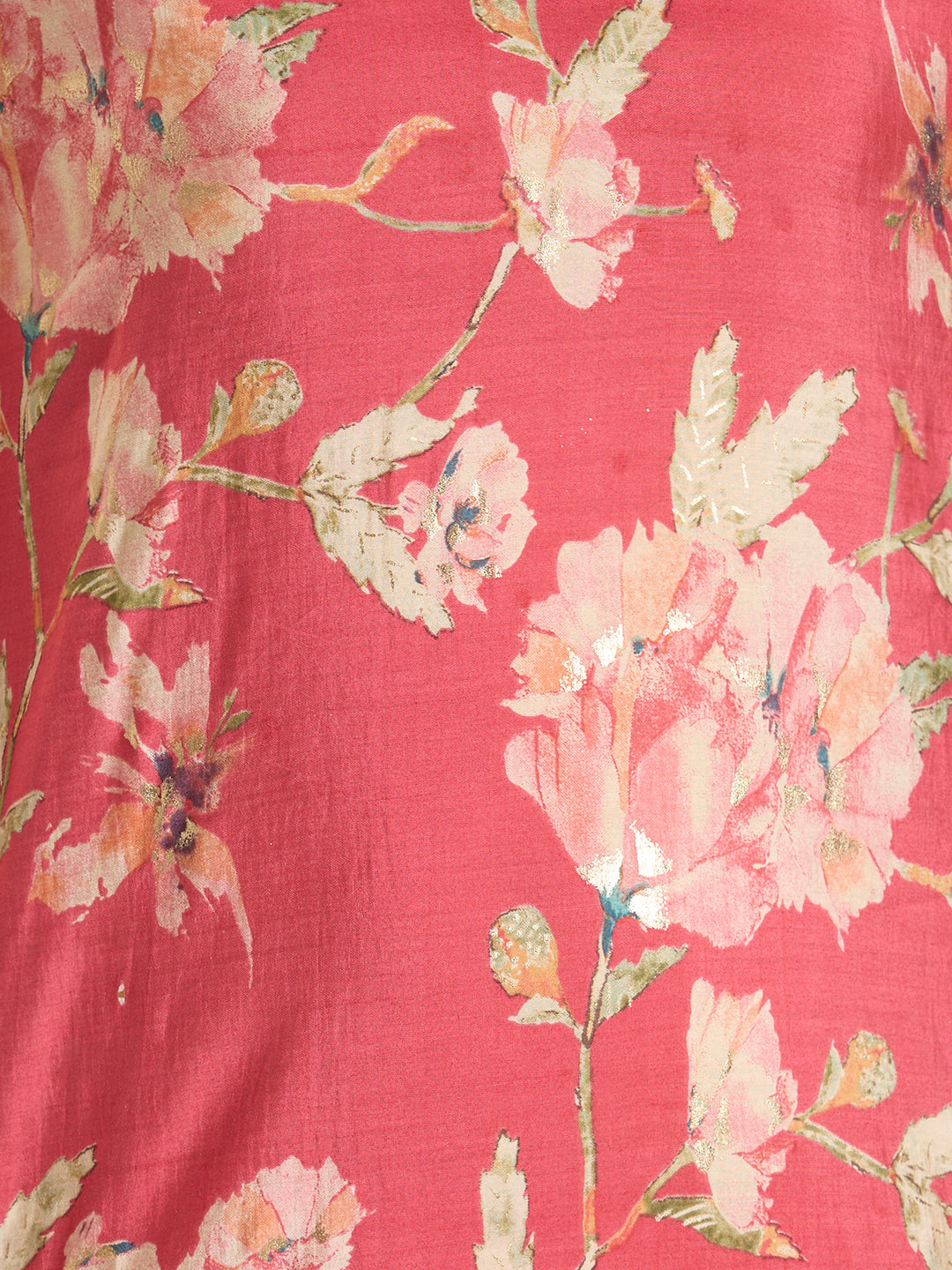 Floral Foil Printed Straight Kurta with Pant & Dupatta - Red