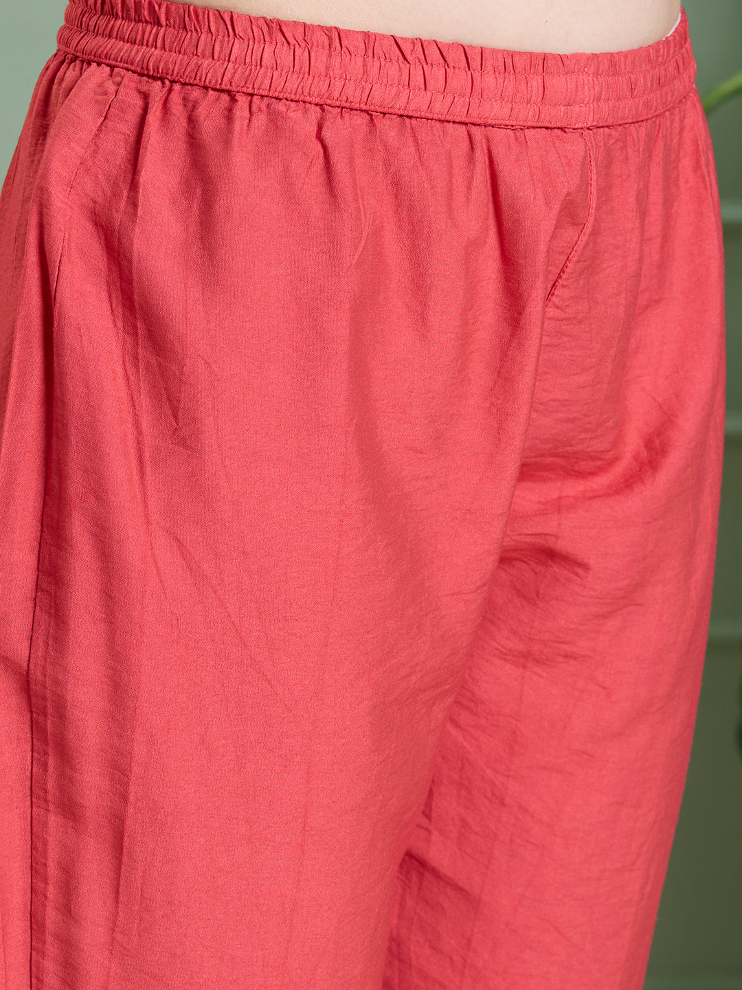 Floral Foil Printed Straight Kurta with Pant & Dupatta - Red