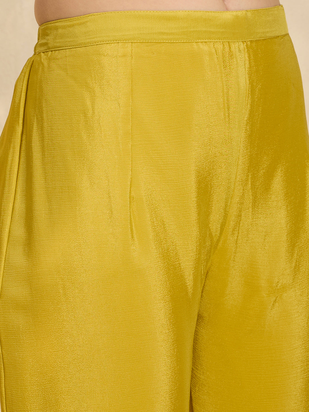 Solid Floral Hand Embroidered Straight Kurta with Palazzo & Dupatta - Yellow