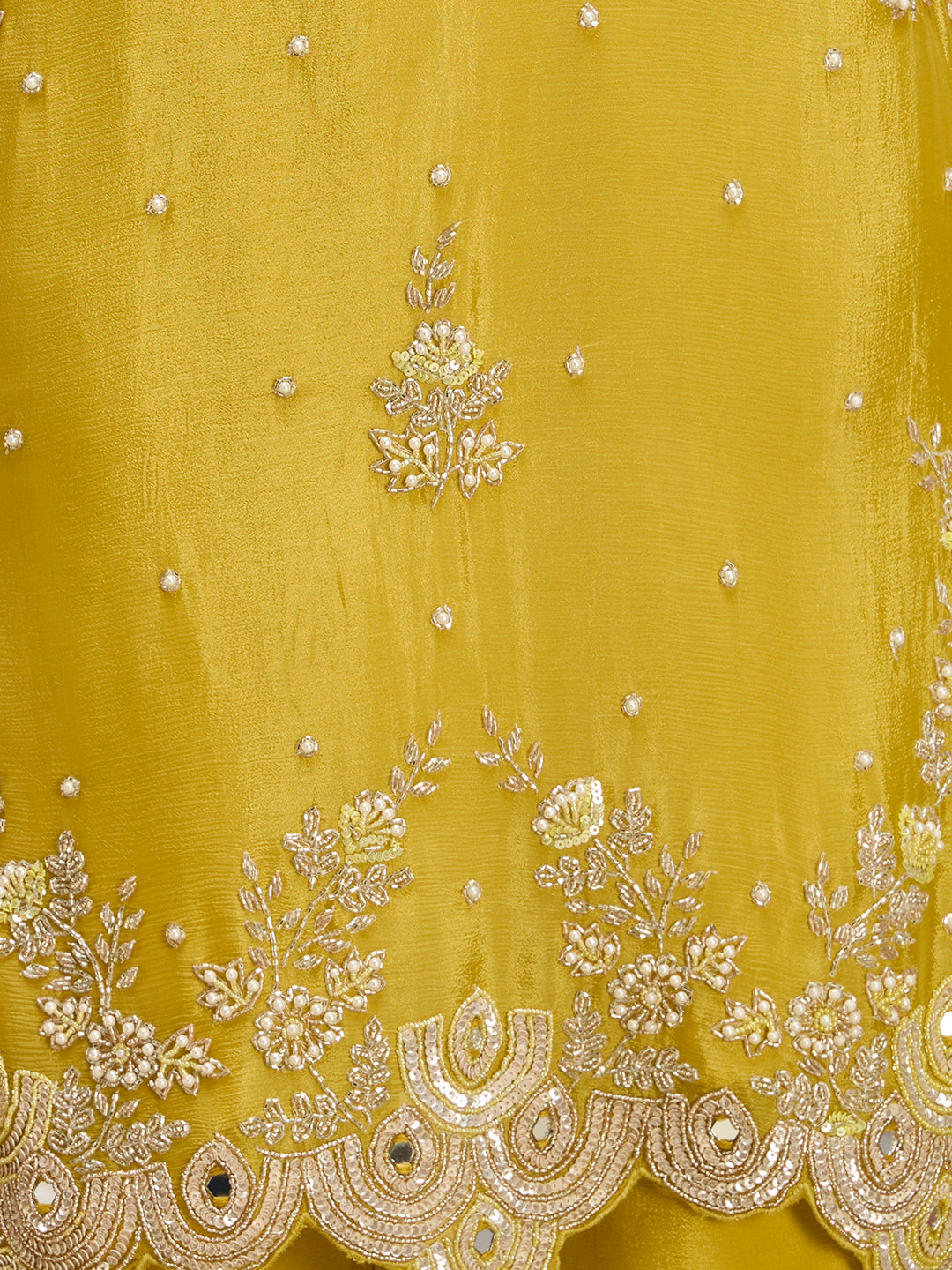 Solid Floral Hand Embroidered Straight Kurta with Palazzo & Dupatta - Yellow