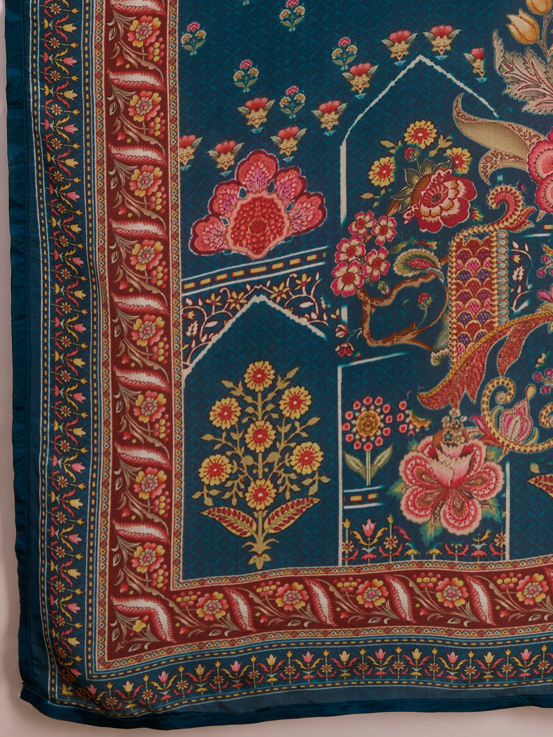 Ethnic Printed & Embroidered Straight Kurta with Palazzo & Dupatta - Navy Blue