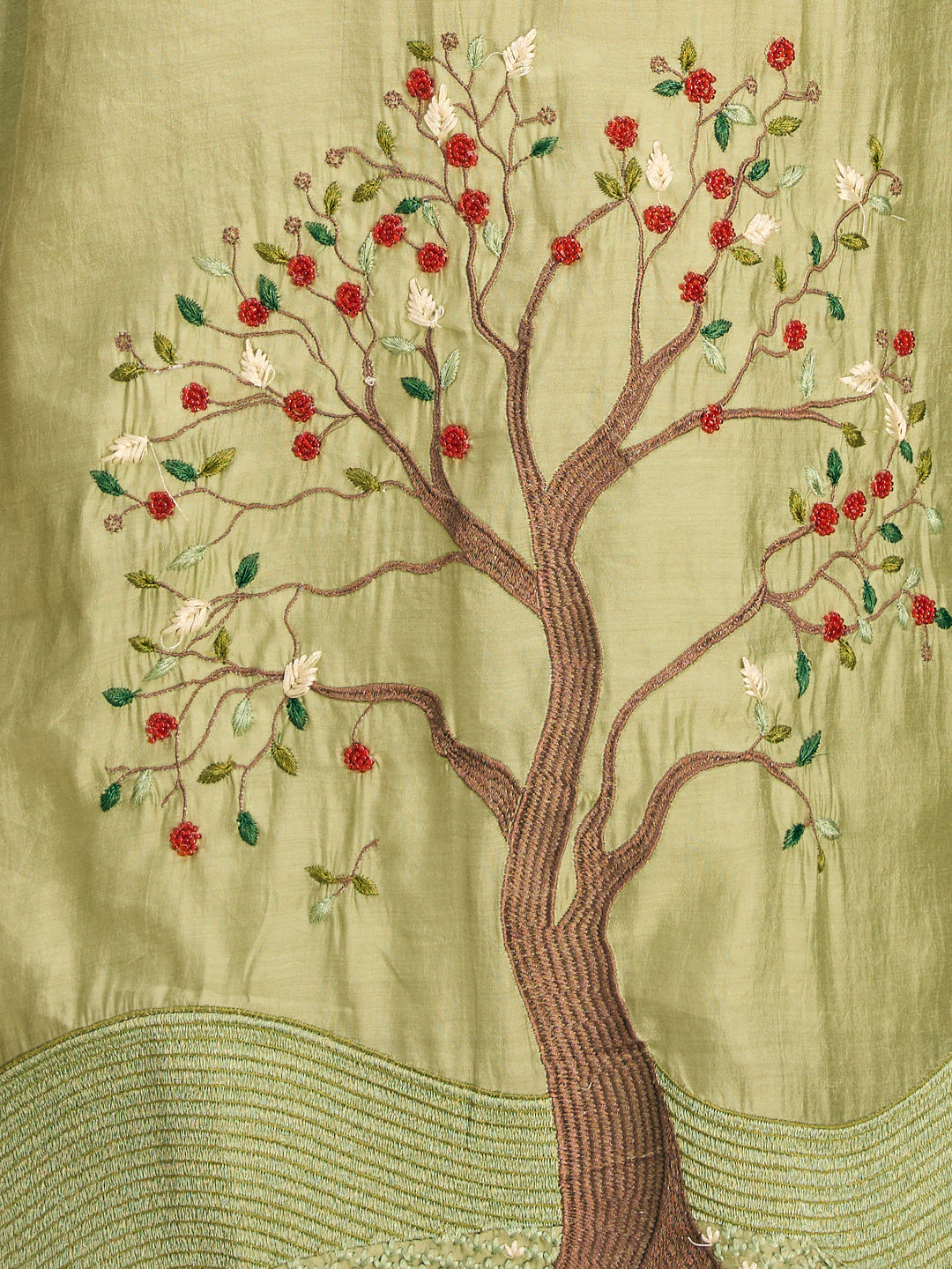 Solid Threadwork Tree Embroidered A-Line Co-ord Set - Pista Green