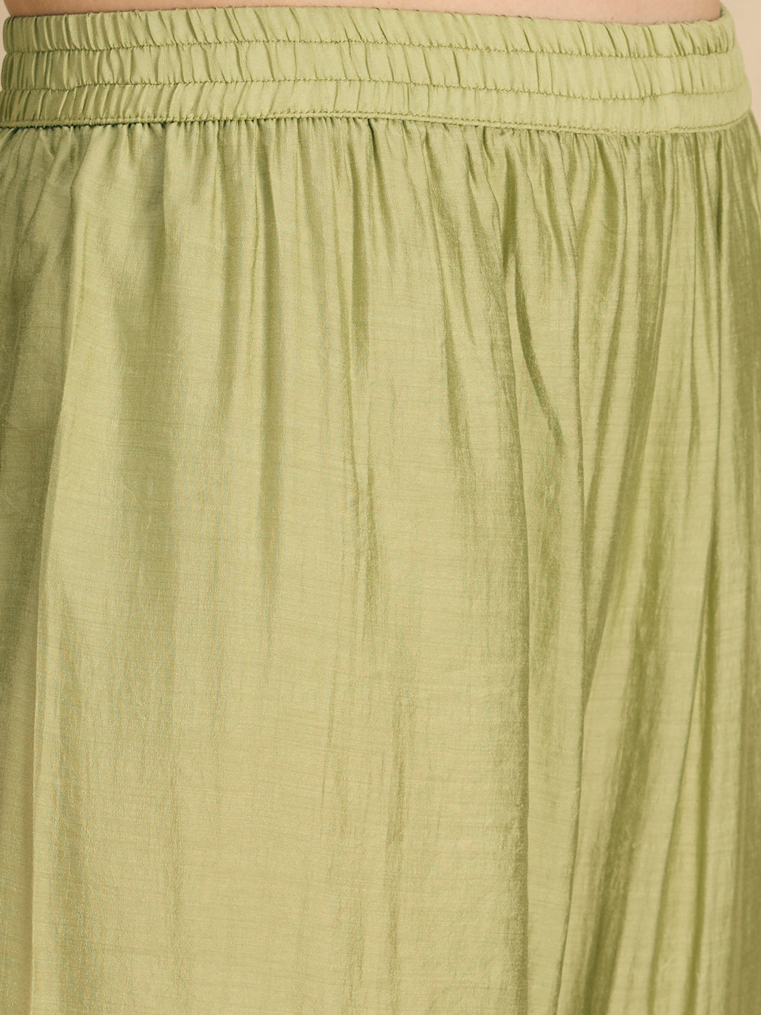 Solid Threadwork Tree Embroidered A-Line Co-ord Set - Pista Green