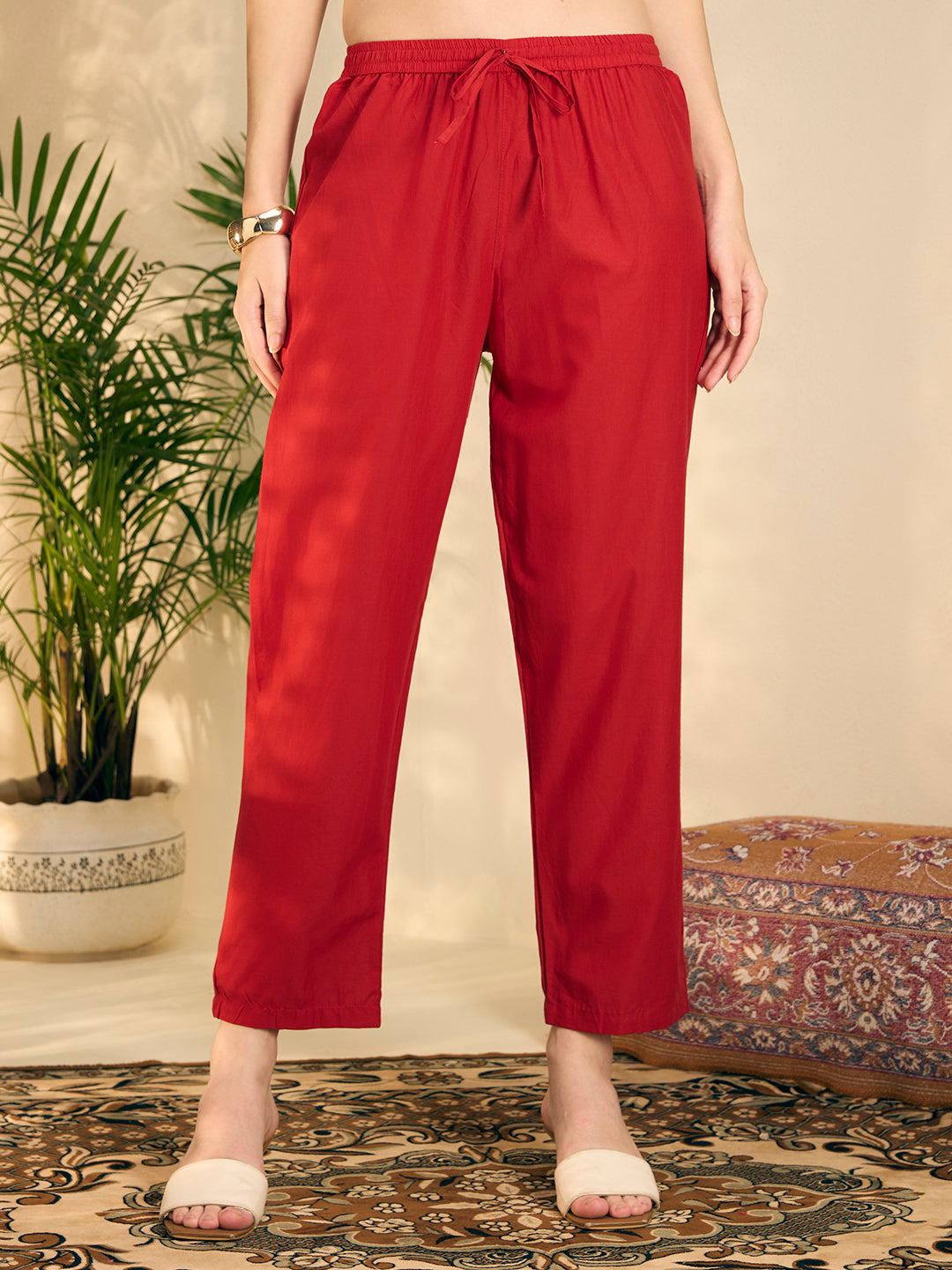 Floral Printed A-Line Pleated Kurta with Pant & Dupatta - Maroon