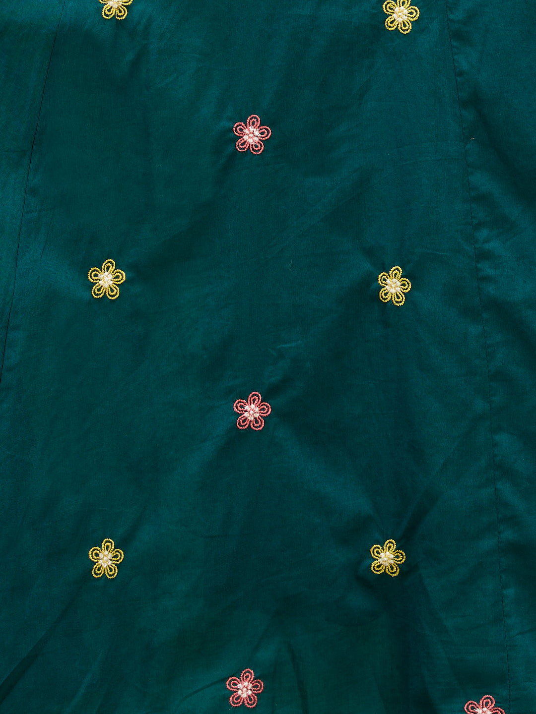 Solid Floral Embroidered A-Line Flared Kurta with Pant & Dupatta - Green