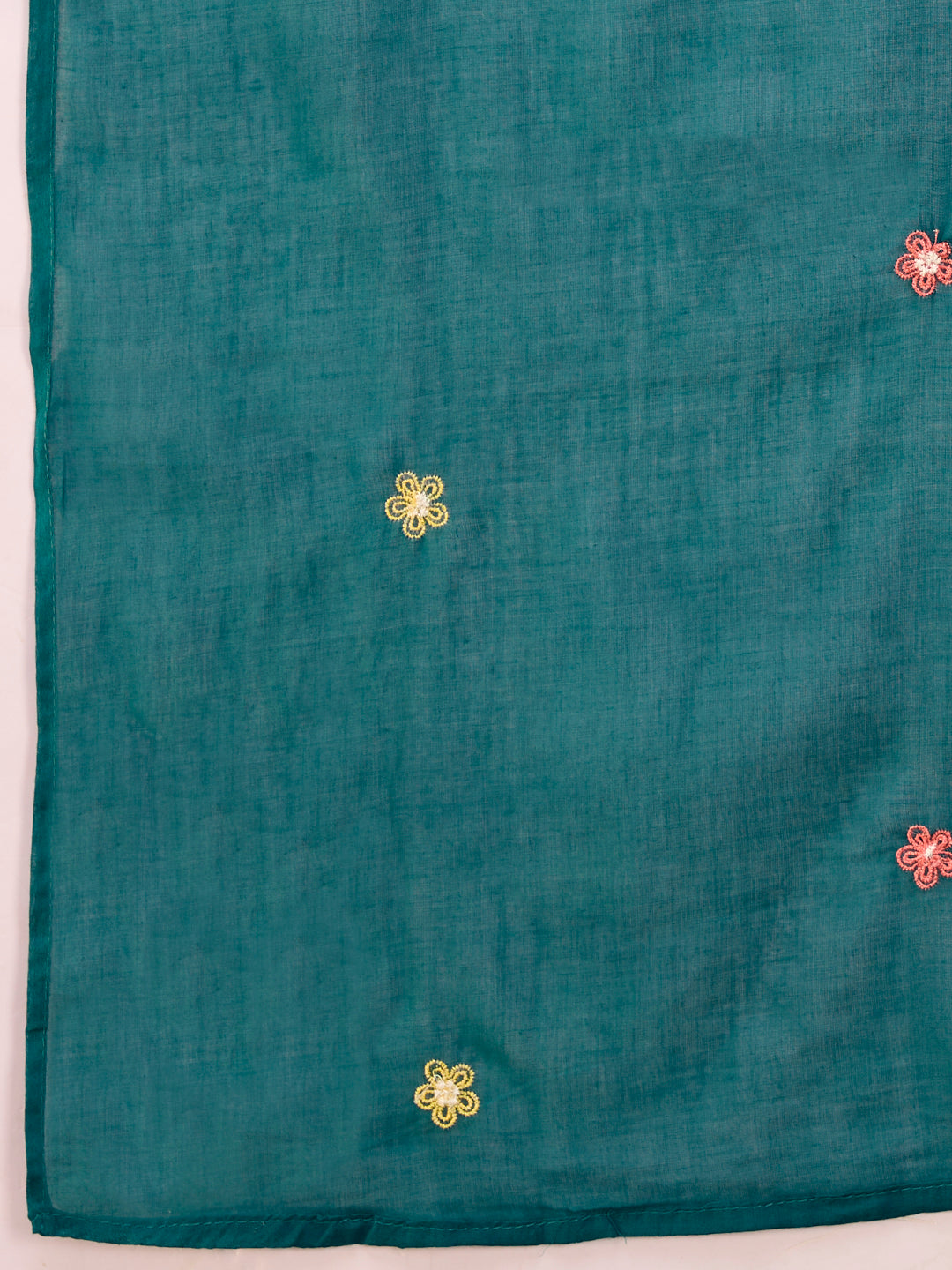 Solid Floral Embroidered A-Line Flared Kurta with Pant & Dupatta - Green