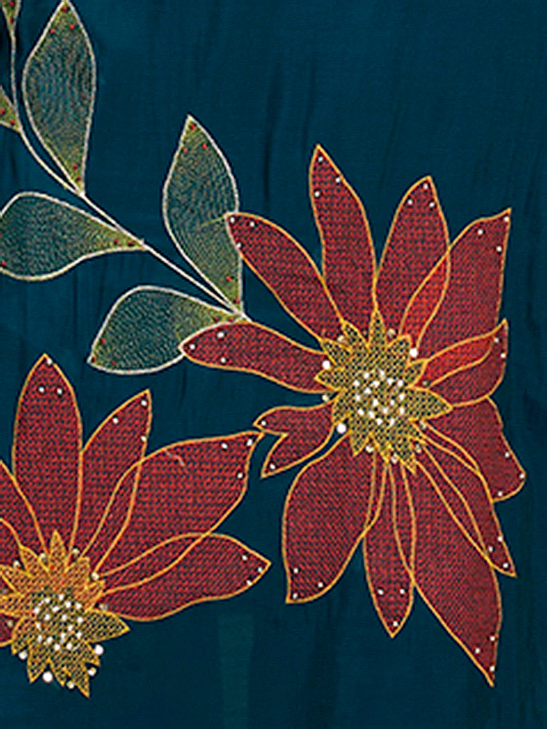 Festive Solid Abstract Floral Embroidered Straight Fit Kurta with Pant and Dupatta - Teal