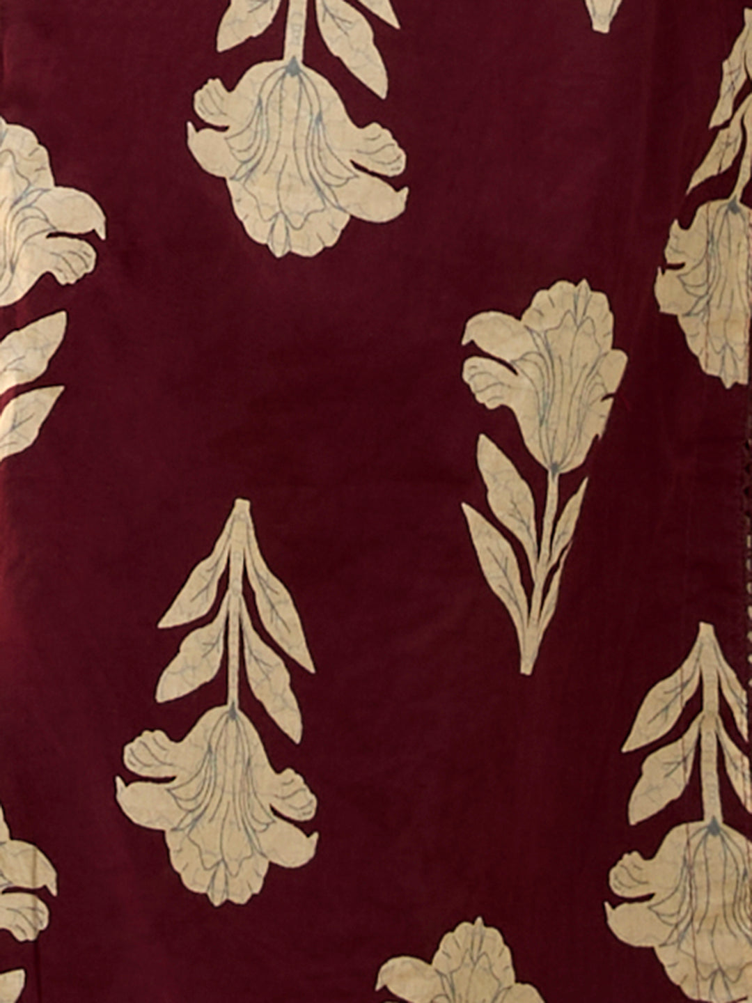 Ethnic Floral Printed Embroidered A-Line Kurta with Pant & Dupatta - Wine