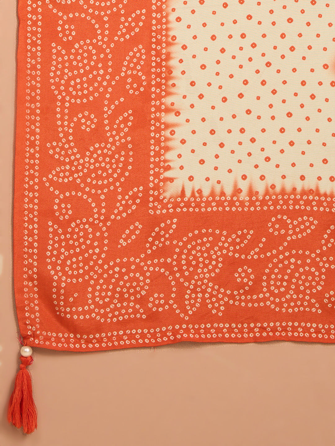 Bandhani Printed Embroidered Straight Kurta with Palazzo and Dupatta - Orange