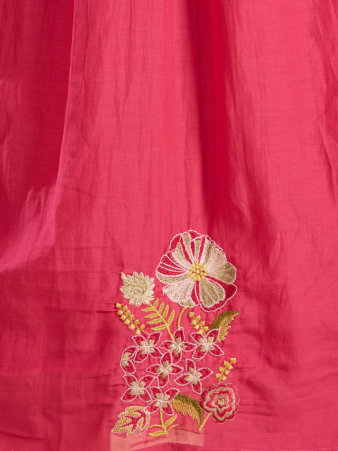 Festive Resham Embroidered A-Line Pleated with Pant & Scalloped Dupatta - Rani