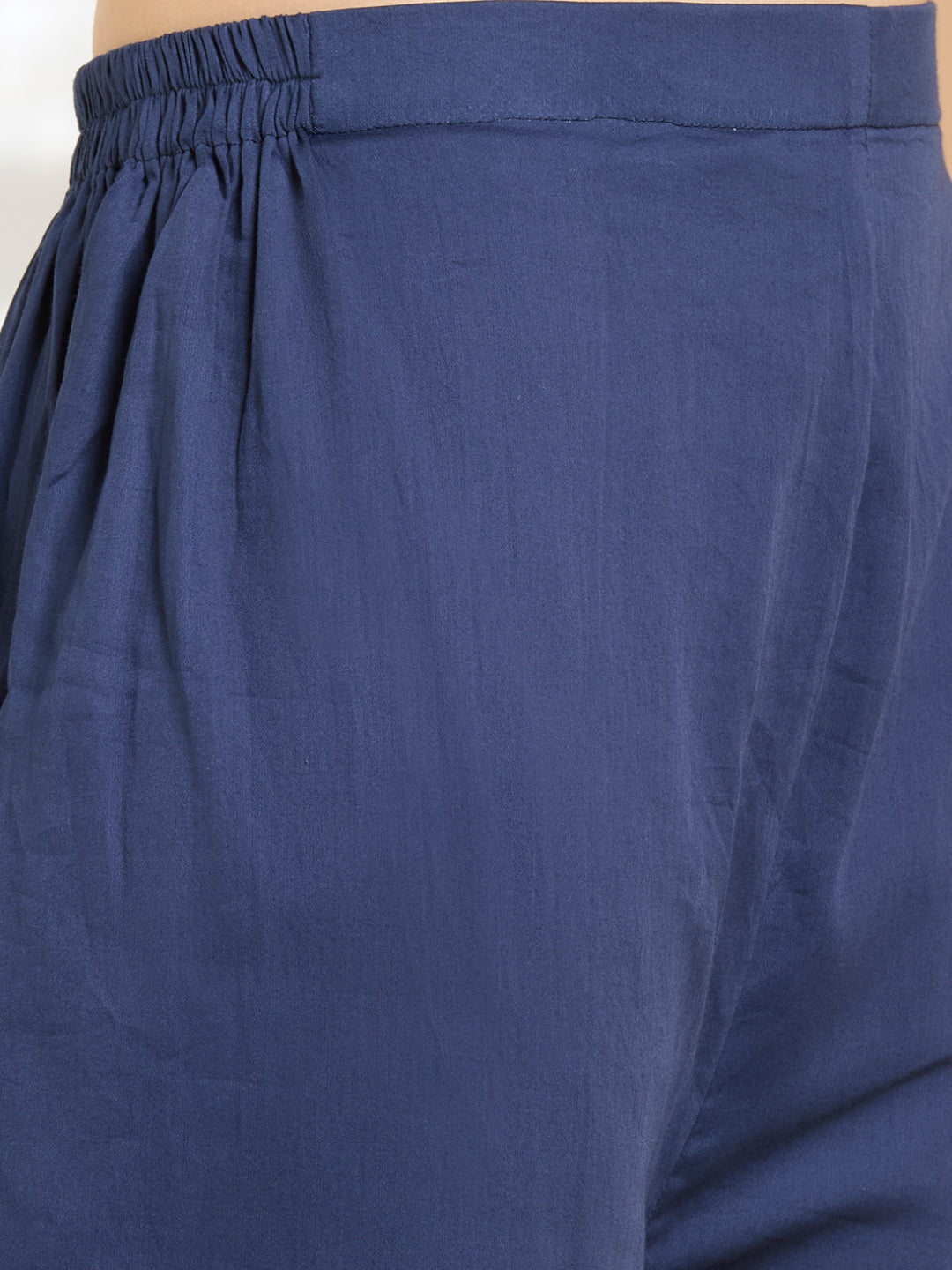 Solid Floral Hand Embroidered Straight Kurta with Pant & Dupatta - Navy Blue