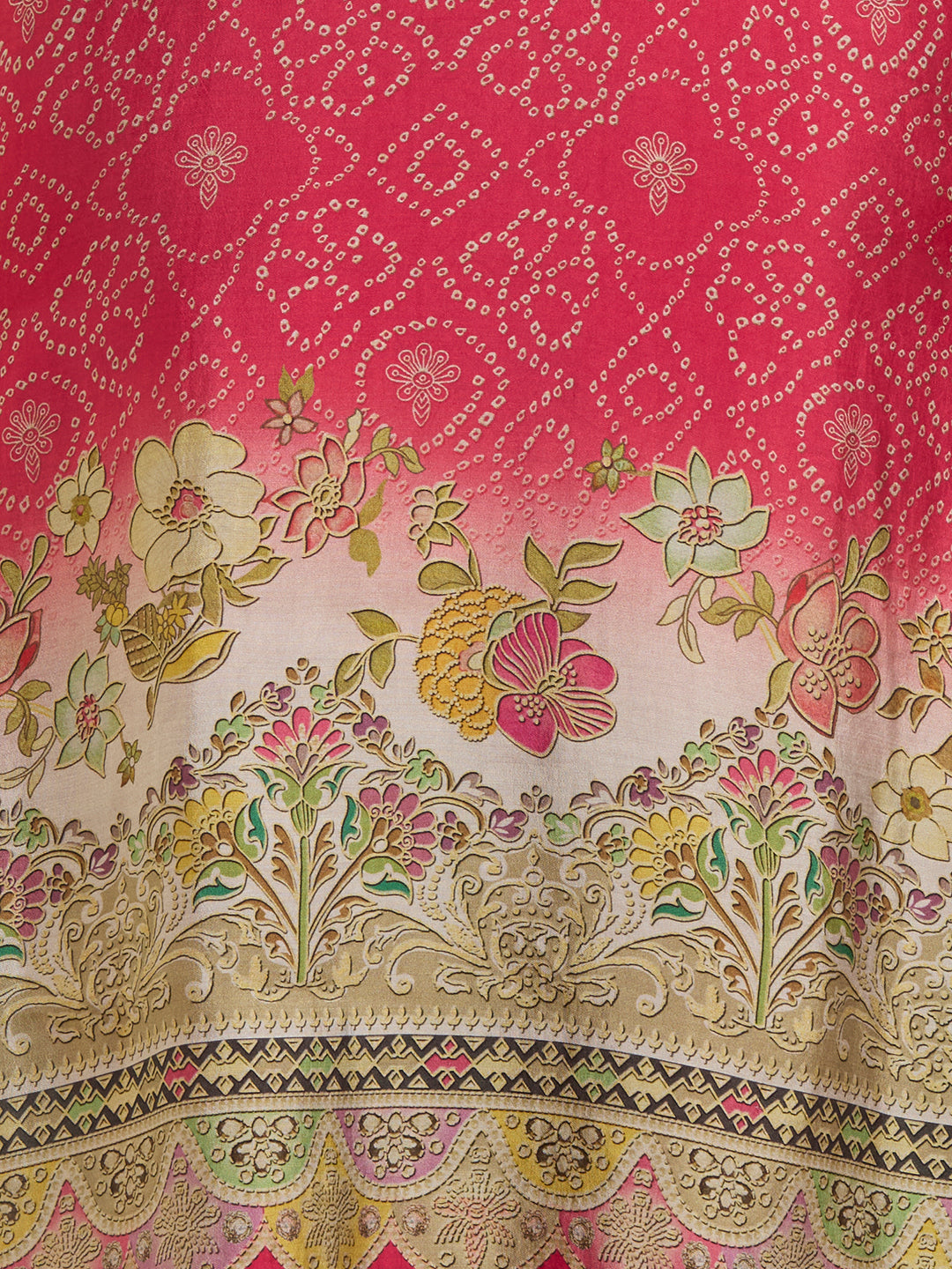 Bandhani Printed Embroidered Straight Kurta with Pant and Dupatta - Red