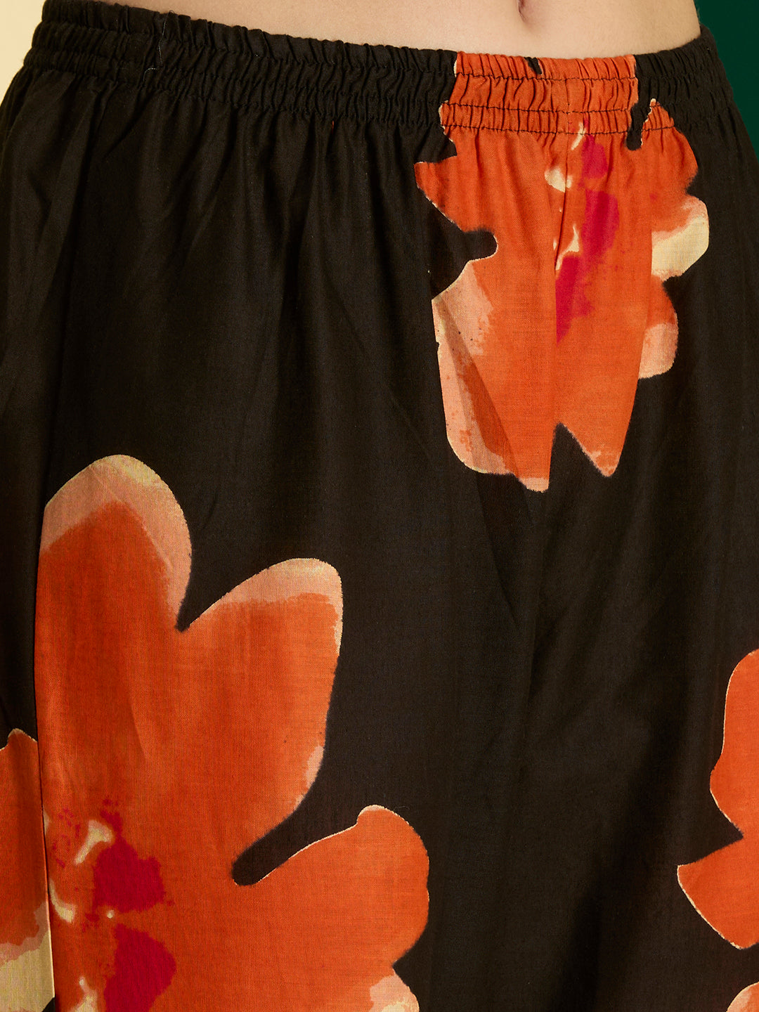 Abstarct Printed & Embroidered A-Line Kurta with Palazzo - Black