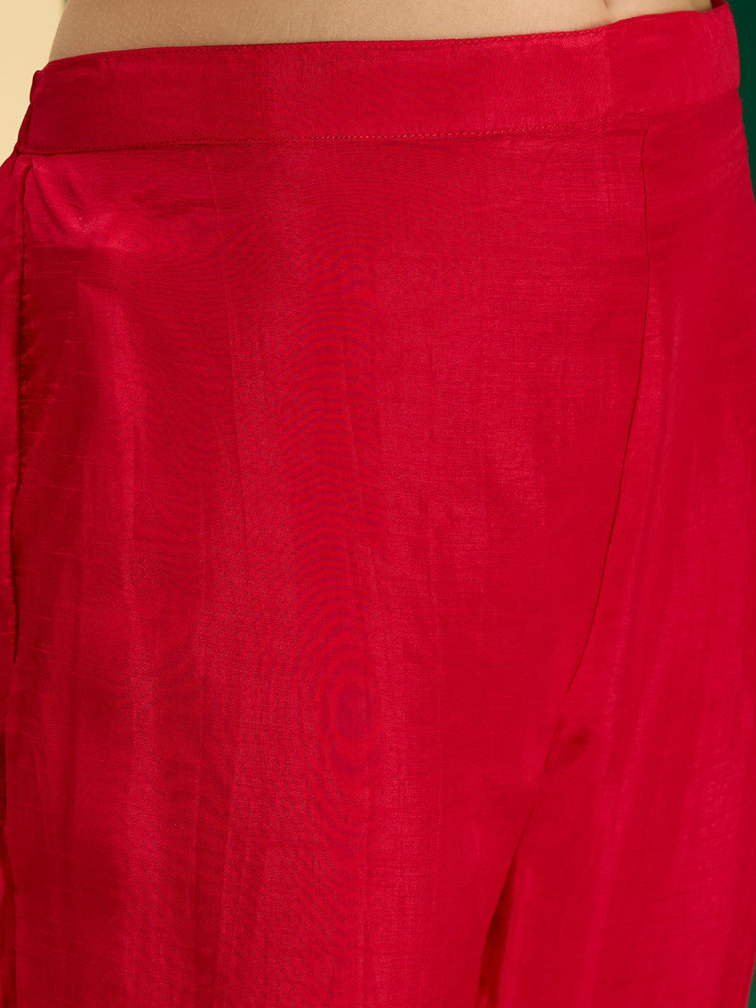 Solid Ethnic Embroidered Straight Kurta with Pant & Dupatta - Red