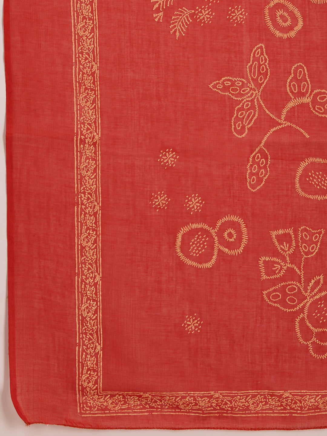 Solid Floral Embroidered Straight Kurta with Pant & Dupatta - Rust