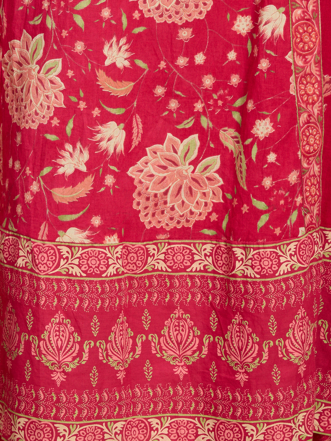 Ethnic Floral Printed Embroidered Anarkali Kurta with Palazzo & Dupatta - Pink